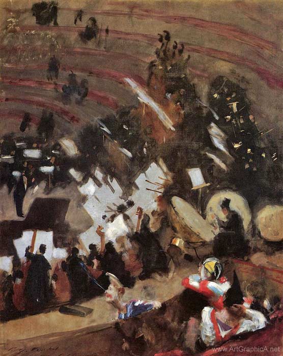 rehearsal of pasdeloup orchestra at the cirque d'hiver, john singer sargent