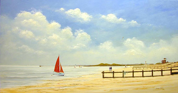 acrylic painting lesson, beach and sea