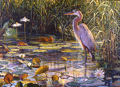 blue heron acrylic painting