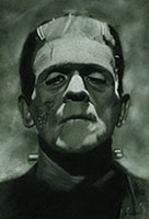 boris karloff, frankenstein's monster, original charcoal and chalk portrait drawing, sale