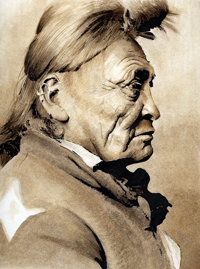 native american indian watercolour, portrait for sale, buy online, purchase original art