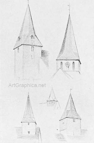 church spires, perspective example, art book