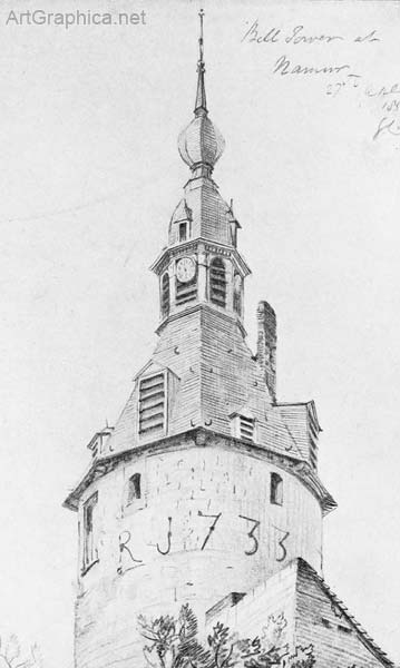 bell tower, drawing in perspective