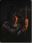 the old conquistador, old master painting, chiaroscuro technique, portrait painting demo