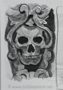 thumb sketch, skull