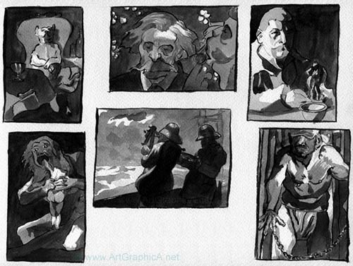 sketches from famous paintings, thumbnail art