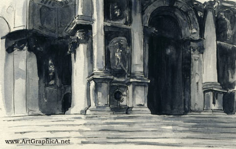 John Singer Sargent, Venice architecture, watercolor