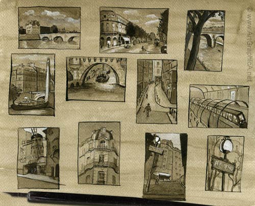 thumbnail art, sketches, paris