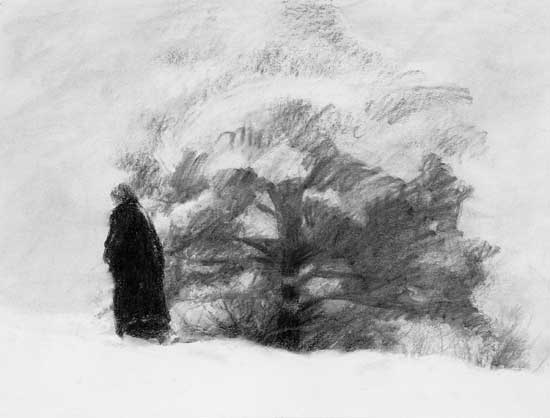 figure and tree with snow