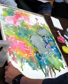 pouring paint, blending watercolor