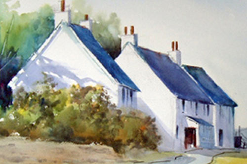 glazing with watercolours, cottages