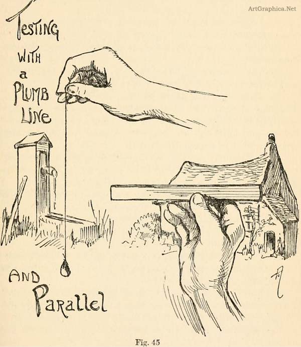 drawing with a plumbline, measuring with a pencil, beginner guide to drawing