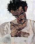 Self-portrait with lowered head by Egon Schiele