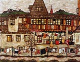 House with Drying Laundry by Egon Schiele