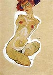 Squatting Nude Female by Egon Schiele