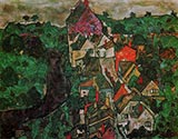 Krumau Landscape (Town and River) by Egon Schiele