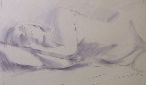 charcoal underdrawing, female nude