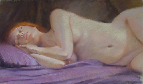 painting female nude, pastel