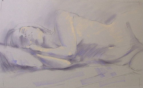 female nude in pastels