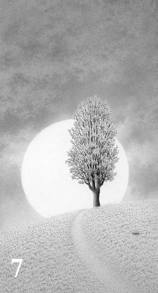 misty moonrise, atmospheric drawing