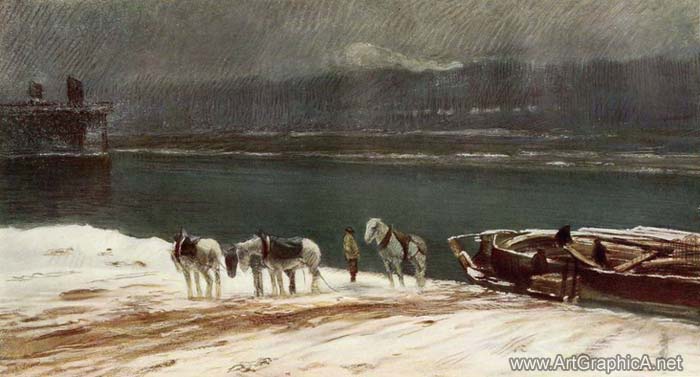 horse art, horses in winter