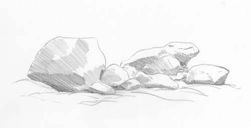 learn to draw rocks, sketching demonstration, free art tutorial, diane wright