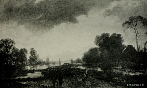 river scene, van der neer, trees and art