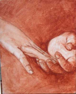acrylic underpainting, hands