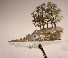 árvores em aquarela, aula de arte