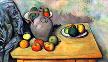 Arist, Impressionist, Paul Cezanne: Still life, jug and fruits on a table