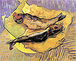 VINCENT VAN GOGH impressionism, impressionist art, Still Life Bloaters on a Piece of Yellow Paper