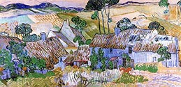 VINCENT VAN GOGH impressionism, impressionist art, Thatched Cottages by a Hill, 1890