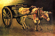 VINCENT VAN GOGH impressionism, impressionist art, Cart with Red and White Ox, 1884