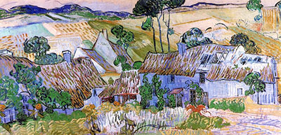 Thatched Cottages by a Hill, 1890, fine art canvas reproduction print