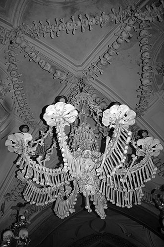 Human Bone Chandelier, sedlec ossuary, bone church, chapel photograph