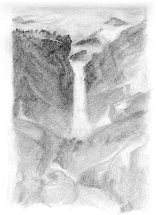 خطوه بخطوه ..... الرسم بالرصاص Rockface-waterfall-art2