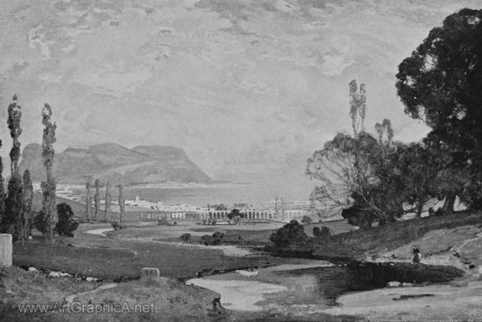 landscape painting, gibraltar from algerciras