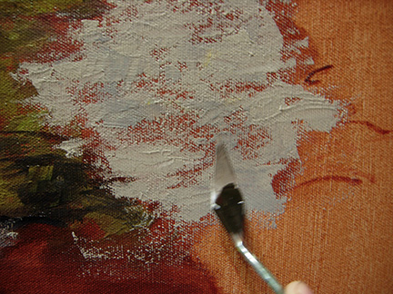 pintura a óleo com uma faca