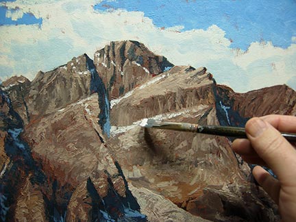 painting mountains, brush and knife, oil painting