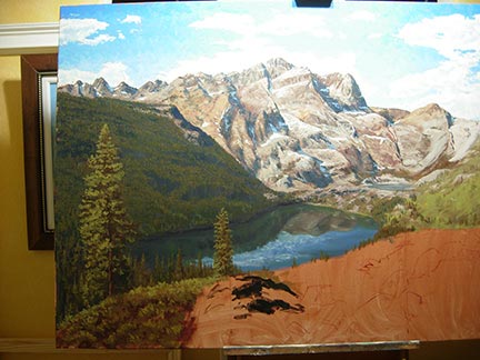 mazanita, montanhas Sierra, arte, aula de pintura a óleo