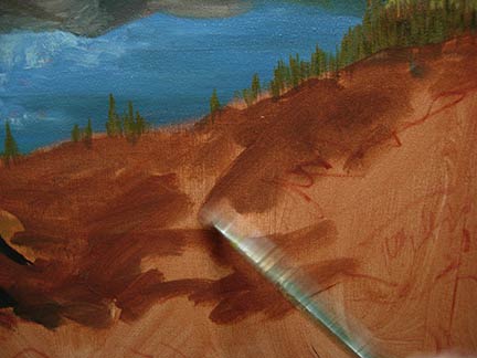 scrumbling, burnt orange, mountain landscape painting