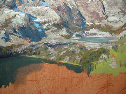 lower sardine lake, mountain art, oil painting