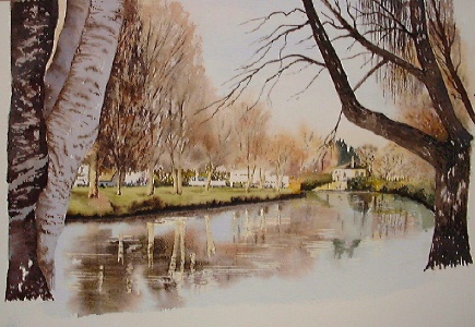 river New Zealand watercolor landscape