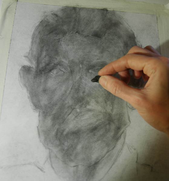 subtractive drawing in charcoal