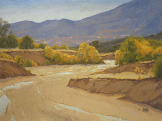desert oil painting demo, sand creek, desert painting