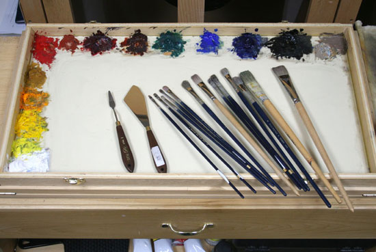 oil painting palette, setting out colors