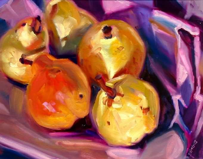 oil painting demo, pears, fruit, oil demonstration