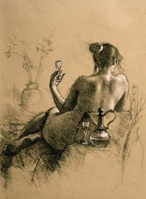 female figure, charcoal drawing