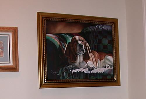 framed basset hound painting