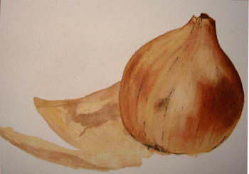 painting of an onion, applying fine lines